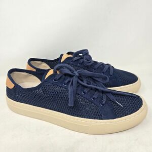 Soludos‎ Ashore Mesh Sneakers Mens 9.5 Navy Blue Leather Trim Low Top Lace Up